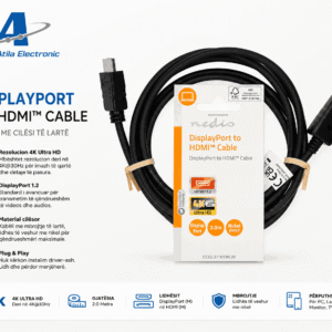 Kabëll DisplayPort në HDMI 4K për lidhje me monitor, TV dhe projektor me cilësi të lartë audio/video. Mbështet rezolucion 4K Ultra HD dhe Plug & Play për përdorim të shpejtë dhe stabil