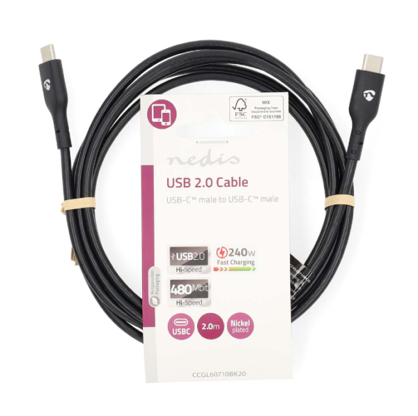 Nedis USB-C Cable 240w for notebook charging CCGL60710BK20