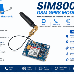 SIM800L GSM GPRS module with external antenna for SMS, voice calls, GPRS communication, IoT projects, GPS tracking systems and remote monitoring applications from Atila Electronic.