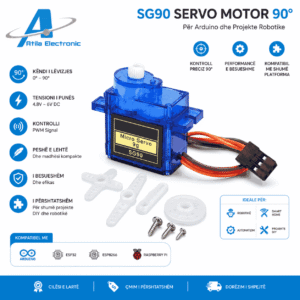 SG90 Servo Motor 90° për Arduino, ESP32 dhe projekte robotike me kontroll preciz PWM. Ideal për automatizim, smart home, robot arm dhe projekte DIY.