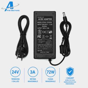 Ushqyes 24V 3A 72W me dalje DC për shirita LED dhe pajisje elektronike 24V