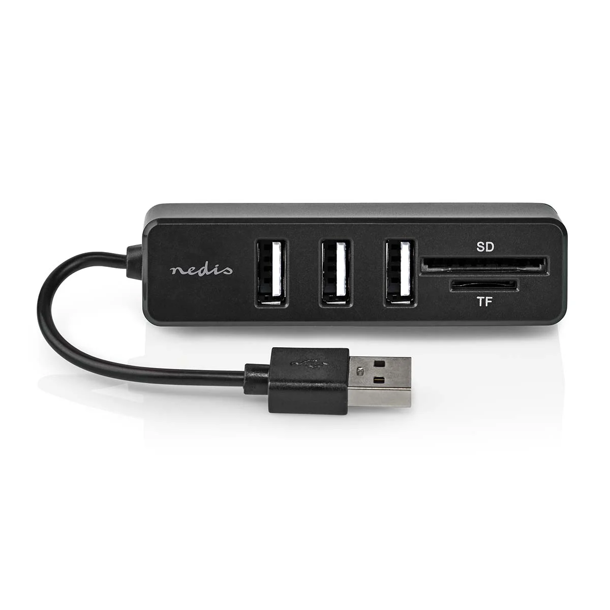 Nedis USB hub me 1x USB-A hyrje, 3x USB-A dalje, 5 porta USB 2.0 dhe lexues kartash SD e MicroSD