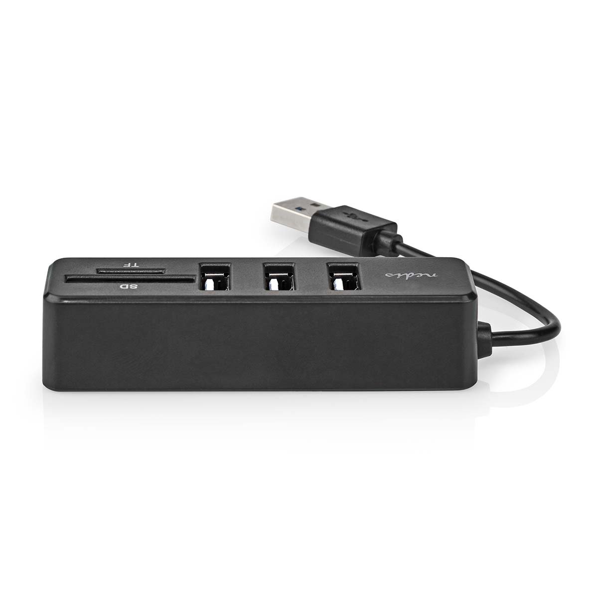 Nedis USB-A hub multifunksional me 3 porta USB-A, lexues karte SD dhe MicroSD për kompjuter dhe laptop