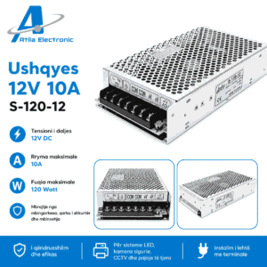 Ushqyes 12V 10A 120W S-120-12 switching power supply me kasë metalike dhe terminale lidhjeje