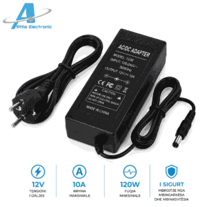 Ushqyes 12V 10A 120W me dalje DC të stabilizuar dhe prizë Schuko për LED, kamera CCTV dhe pajisje elektronike