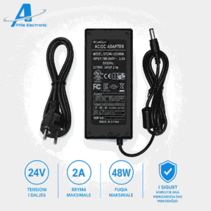 Ushqyes 24V 2A 48W me dalje DC për shirita LED dhe pajisje elektronike 24V
