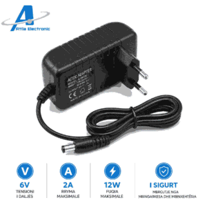 Ushqyes 6V 2A 12W me konektor DC për pajisje elektronike me tension 6V