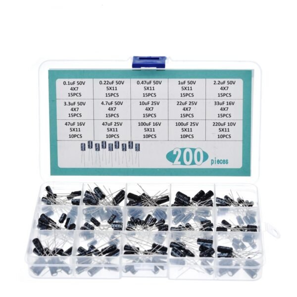 200Pcs Electrolytic Capacitor Assortment Kit