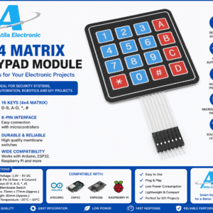4x4 Matrix Keypad me 16 butona për sisteme sigurie, automatizim dhe projekte elektronike. Ideal për ESP32, ESP8266, Raspberry Pi dhe aplikime Smart Home.