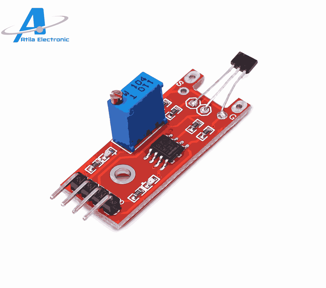 KY-024 Magnetic Hall Sensor Module me trimmer rregullues dhe dalje analoge/digjitale për Arduino Compatible Board, ESP32 dhe projekte elektronike nga Atila Electronic.
