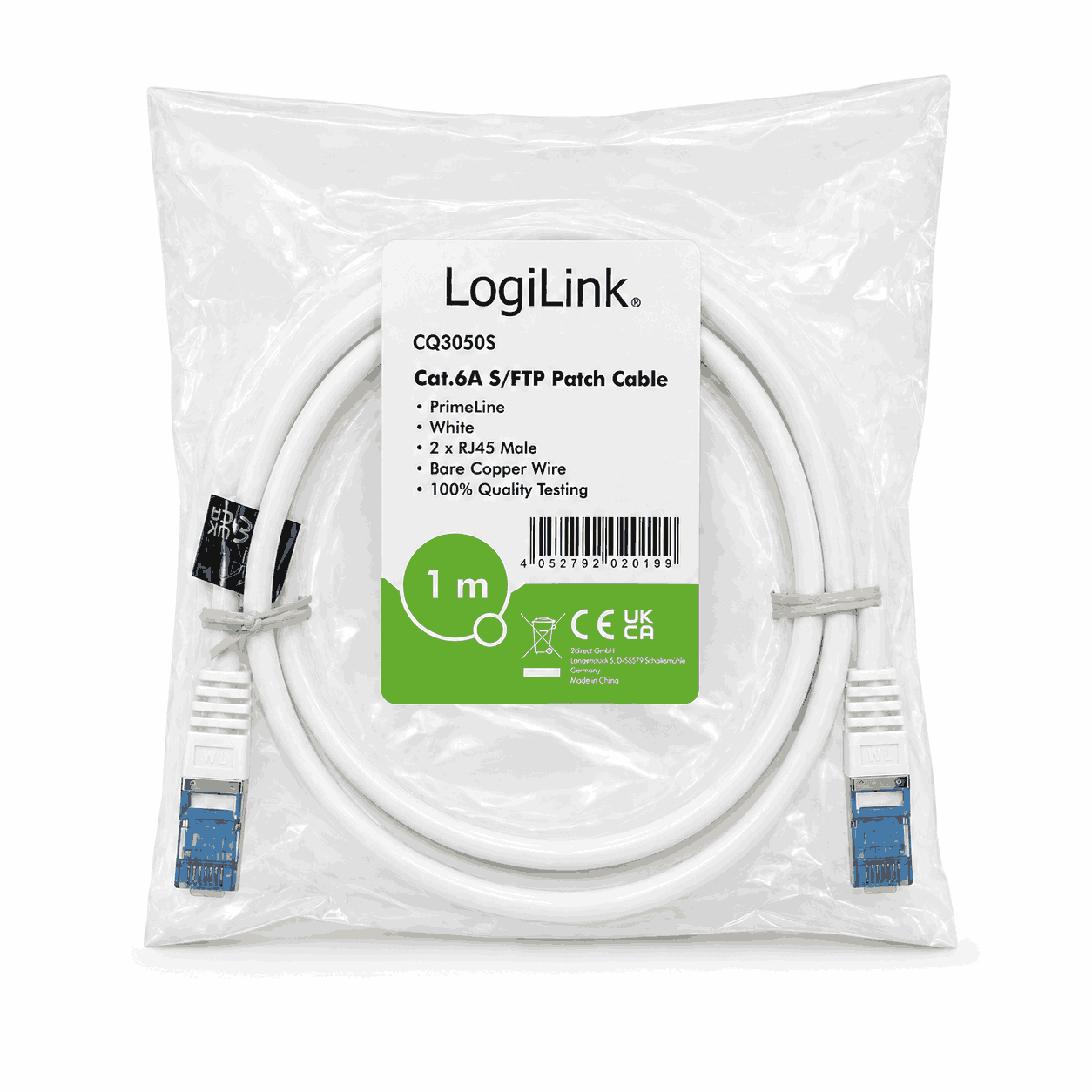 LogiLink CQ3050S Patch Cord CAT6A S/FTP 1m White PrimeLine RJ45 Male-Male
