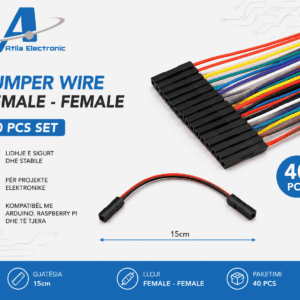 Set Jumper Wire Female-Female 15cm me 40 copë për Arduino, ESP32, Raspberry Pi dhe breadboard. Zgjidhje praktike për lidhje të sigurta në projekte DIY dhe robotikë.