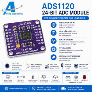 ADS1120 24-bit ADC module për matje shumë precize me sensorë dhe load cell, i përshtatshëm për Arduino, ESP32 dhe projekte IoT.