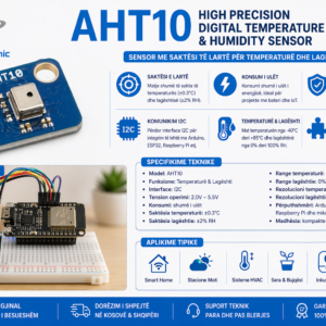 Sensor AHT10 i përdorur në projekt praktik me Arduino për matje të saktë të temperaturës dhe lagështisë në kohë reale.