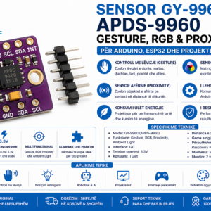 Sensor multifunksional GY-9960 me APDS-9960 për gesture control, matje RGB dhe proximity në projekte smart.