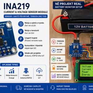 INA219 sensor i përdorur në projekt battery monitor me Arduino për matje të rrymës, tensionit dhe fuqisë në kohë reale.