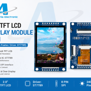 2.0 Inch TFT LCD Display Module me driver ST7789 dhe komunikim SPI, kompatibël me Arduino dhe ESP32. Ideal për projekte robotike, IoT dhe aplikime DIY me ekran grafik 240x320