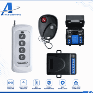 433MHz RF Remote Control me 2Way Relay Receiver dhe 2CH Transmitter për smart home, Arduino, ESP32 dhe automatizim elektronik nga Atila Electronic.
