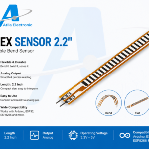 Flex Sensor 2.2" fleksibël me dalje analoge për Arduino, ESP32 dhe projekte robotike DIY. Ideal për motion tracking, robotics dhe aplikime me sensor përkuljeje.