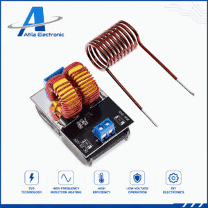 ZVS Low Voltage Induction Heating Power Supply Module me spiral induction coil për induction heating, eksperimente high power dhe projekte DIY elektronike nga Atila Electronic.