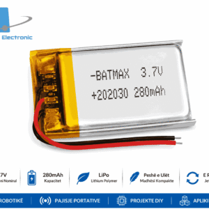 3.7V 280mAh lithium polymer rechargeable battery with compact lightweight design, ideal for wireless modules, Bluetooth devices, robotics projects, portable electronics, STEM applications and DIY electronics from Atila Electronic.