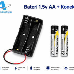 Mbajtëse për 2 bateri AA 1.5V me konektor dhe bateri të përfshira nga Atila Electronic