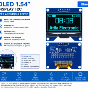 OLED 1.54 Inch I2C Display Module me rezolucion 128x64 për projekte IoT, robotikë dhe automatizim nga Atila Electronic.