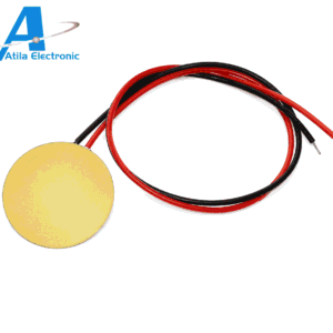 Disk piezoelektrik 15mm për detektimin e vibrimeve, goditjeve dhe trokitjeve në sisteme alarmi, projekte elektronike dhe aplikime DIY.