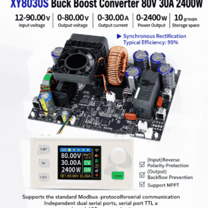 XY8030S Buck Boost Converter 80V 30A 2400W me ekran TFT me ngjyra, MPPT për panele solare, komunikim RS485 Modbus