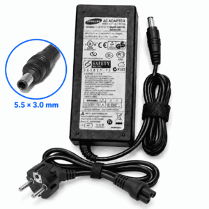 Karikues laptopi Samsung 19V 3.16A 60W me konektor DC 5.5 × 3.0 mm dhe kabllo ushqimi Schuko.