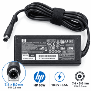 Karikues laptopi HP 65W 18.5V 3.5A me fishë 7.4 × 5.0 mm dhe pin qendror 0.6 mm