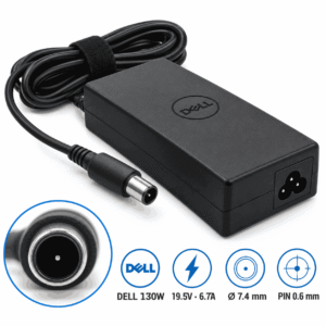 Karikues laptopi Dell 130W 19.5V 6.7A me fishë cilindrike 7.4 mm dhe pin qendror 0.6 mm