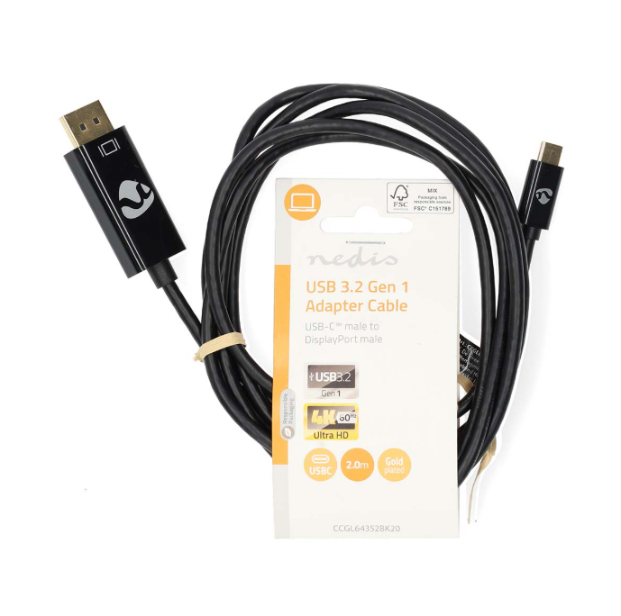 Kabell USB-C mashkull në DisplayPort mashkull Nedis 2m 4K@60Hz CCGL64352BK20