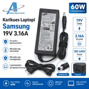 Karikues Laptop Samsung 60W 19V 3.16A me konektor DC
