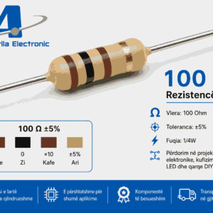 Rezistencë 100 Ohm për LED Arduino ESP32 me kod ngjyrash kafe zi kafe ari.