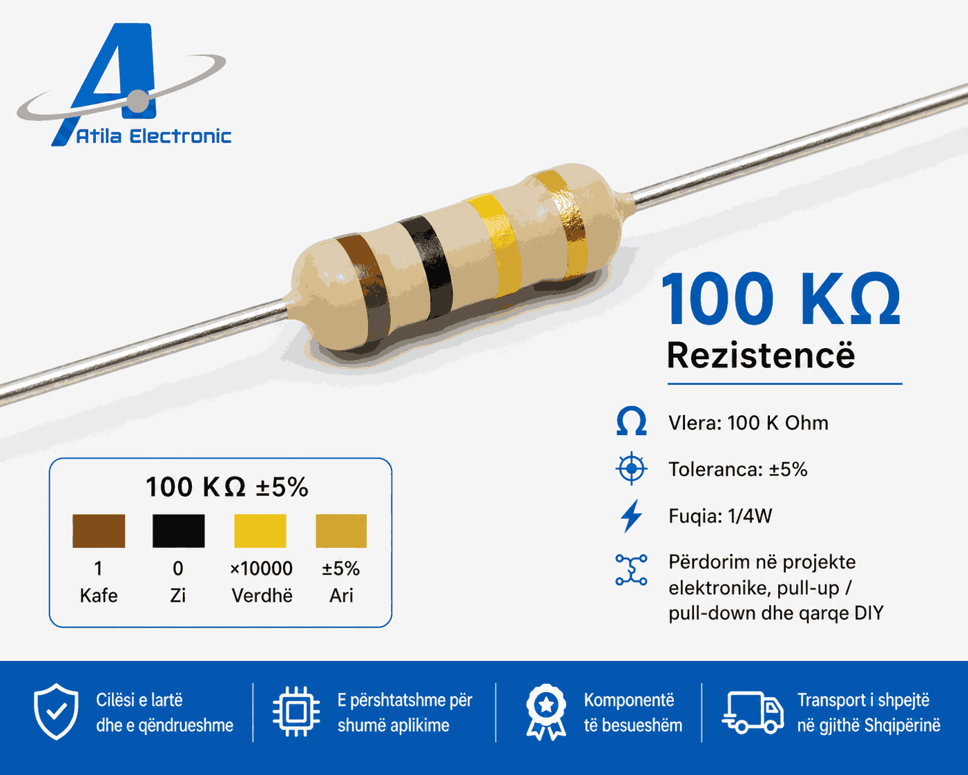 Rezistencë 100 K Ohm për qarqe elektronike sensorë module dhe projekte DIY