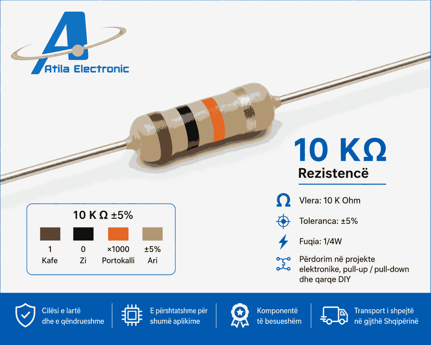Rezistencë 10 K Ohm për qarqe elektronike sensorë module dhe projekte DIY