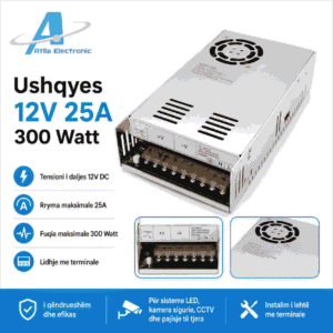 Ushqyes 12V 25A 300W S-300-12 me kasë metalike dhe terminale lidhjeje