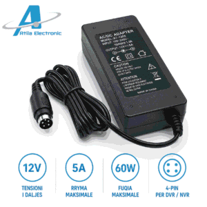 Ushqyes 12V 5A 60W me konektor 4-pin për DVR dhe NVR