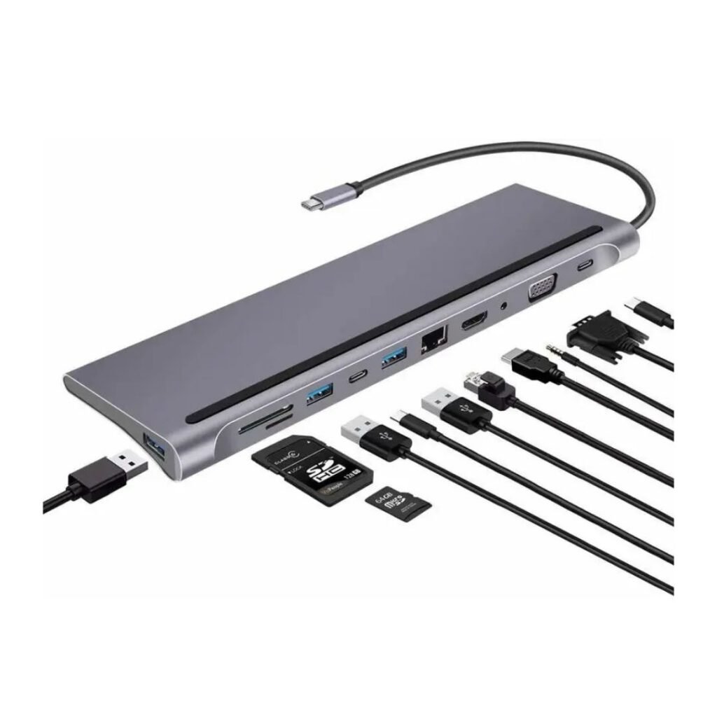 USB-C hub 12-në-1 me Dual HDMI, MST dhe porta multifunksionale për laptop, monitor dhe pajisje periferike