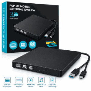 External DVD-RW USB 3.0 Black me adapter USB-C për laptop dhe PC