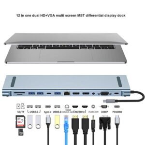 BYL-2003U2 USB-C docking station 12 in 1 me HDMI, VGA, USB, RJ45, SD TF dhe audi
