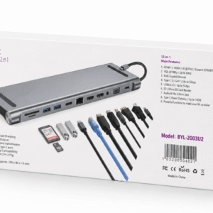 BYL-2003U2 USB-C docking station 12 in 1 me HDMI, VGA, USB, RJ45, SD TF dhe audio