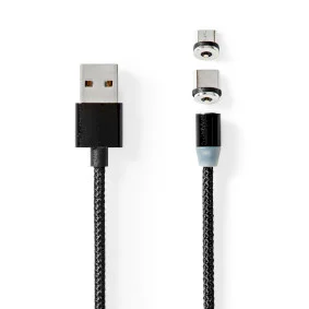 Nedis CCGB60630BK20 kabëll magnetik USB-A në USB-C dhe Micro-B 2m 10W Black