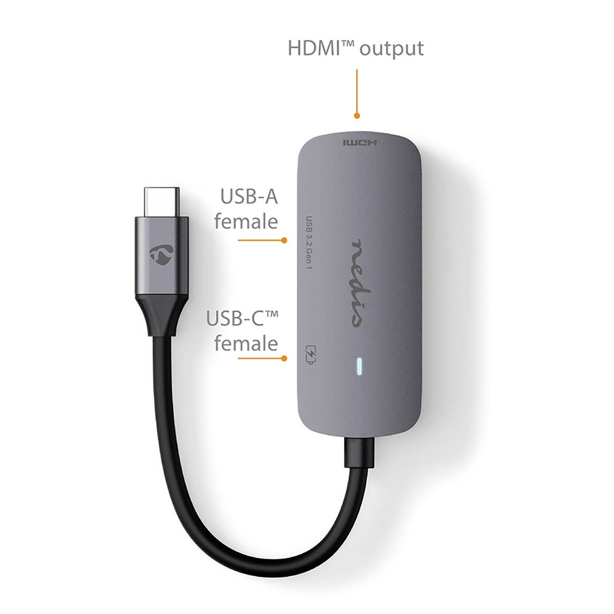 Nedis USB-C docking adapter 3-në-1 me HDMI, USB-A dhe USB-C për laptop, tablet dhe pajisje USB-C