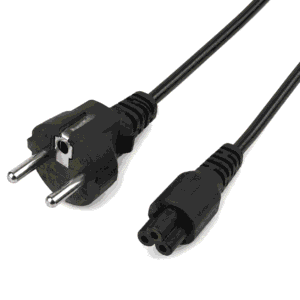 Kabell ushqimi Schuko Male në IEC C5 Cloverleaf me 3 kontakte për adapter laptopi dhe pajisje me hyrje IEC C6