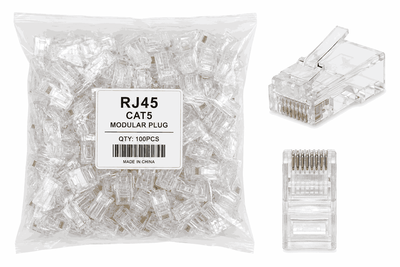 Koka Rrjeti Modular RJ45 CAT5 Plastike pako 100 copë për kabllo Ethernet