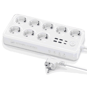Zgjatues Moxom MX-ST22 i bardhë me 8 priza, porta USB, PD/QC dhe kabell 2m