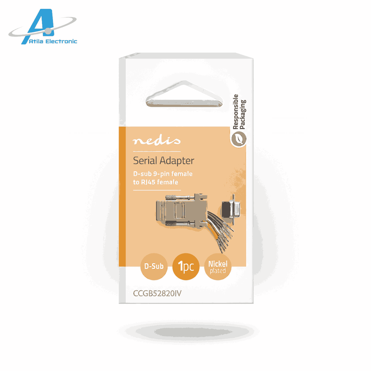 Nedis CCGP52820IV adapter D-Sub DB9 9-Pin Female në RJ45 Female me logo Atila Electronic