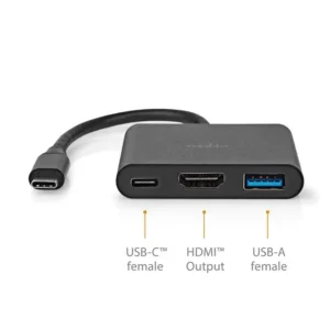 Nedis CCGB64230GY01 USB-C multi-port adapter me HDMI 4K, USB-A 3.2 Gen 1 dhe Power Delivery 100W